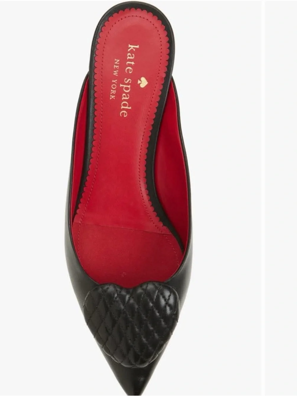 kate spade Black Quilted Pointed Slip-On Mule with Red Lining